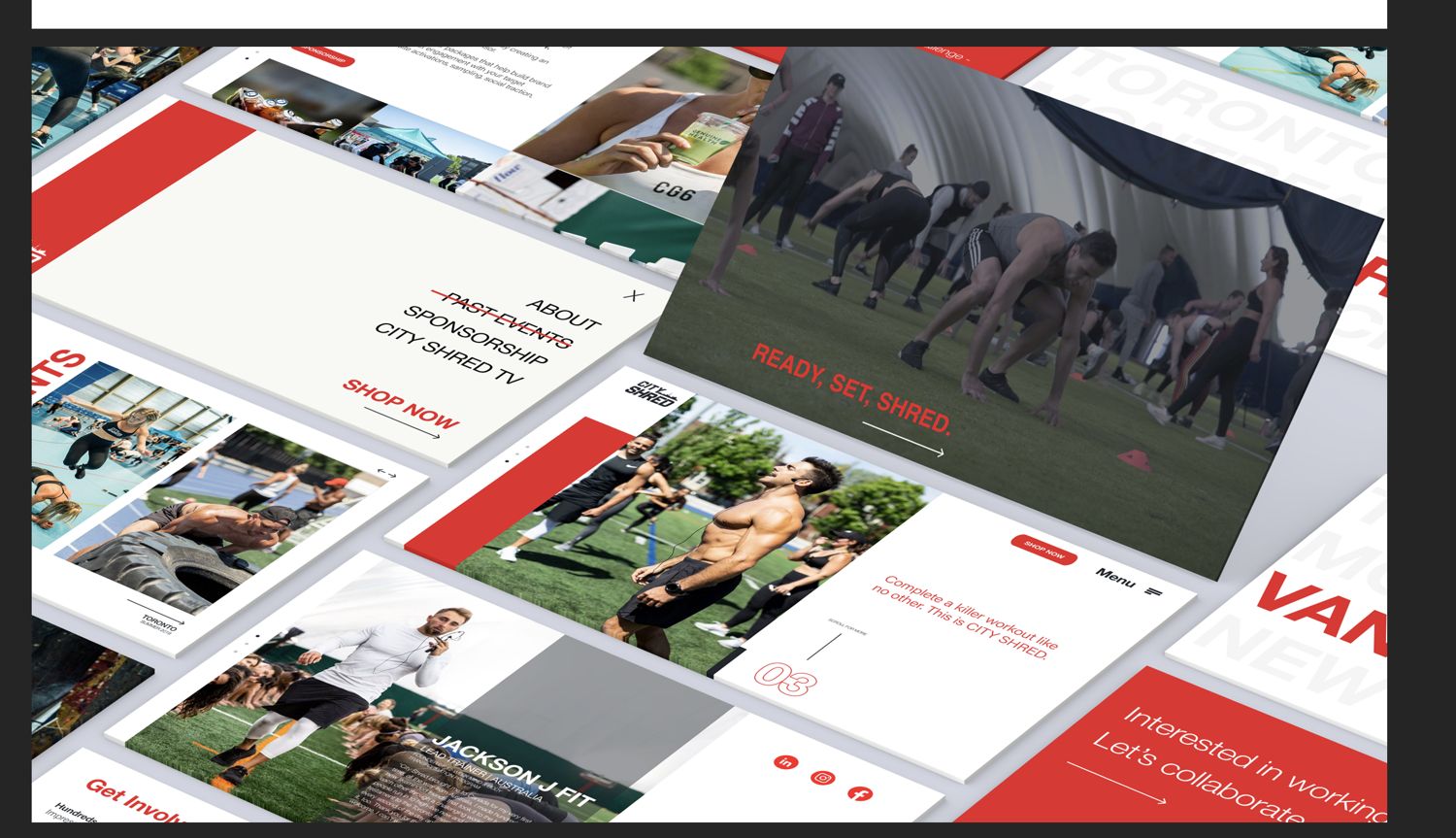 City Shred site screens: home, events, sponsorship and City Shred TV