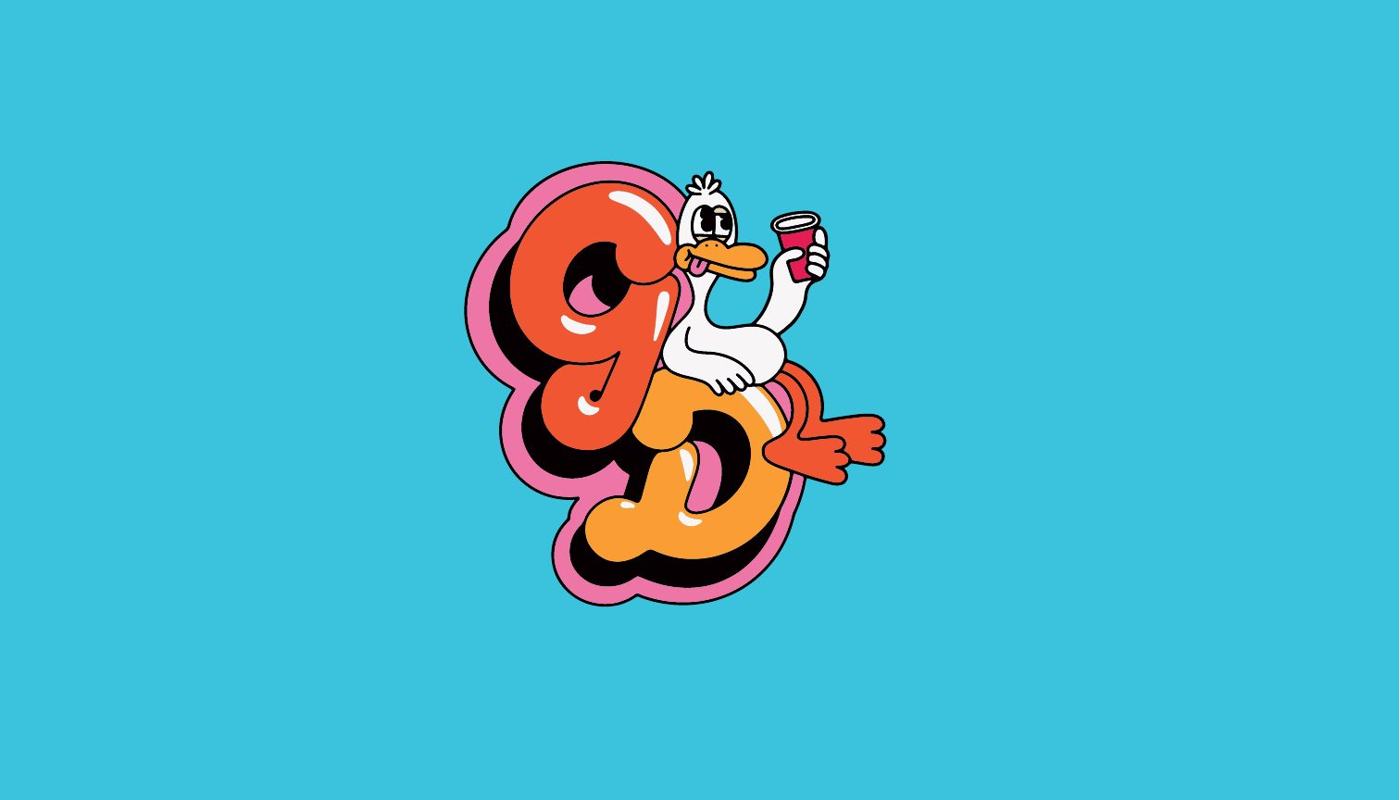 GD monogram lockup on cyan