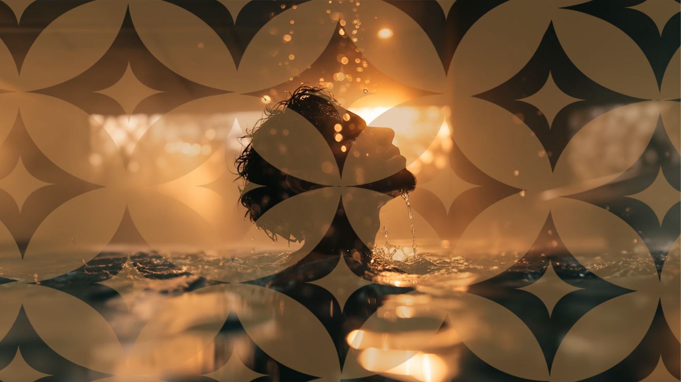 Pattern used as a screen over an image of the bathhouse