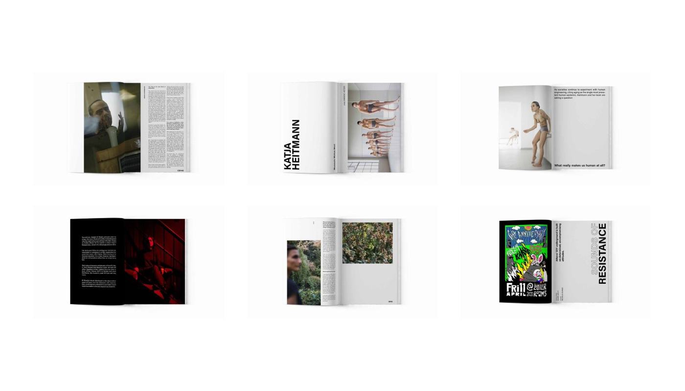 Grid of interior spreads from across the issues